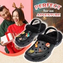 Harry Potter Clogs Winter Fleece Lining & Removable Charms Warm Slip On Garden Shoes Strap - Black - View 3