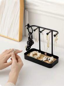 1pc Jewelry Display Stand, Desktop Makeup Vanity Hanging Earring Necklace Bracelet Ring Rack, Entryway Key Holder & Organizer Tray For Jewelry Accessories Back To School