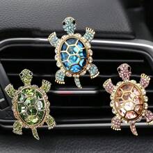 1pc/3pcs Alloy Rhinestone Crystal Gemstone Decor Sea Turtle Car Air Vent Clip Fragrance Holder, Creative Car Interior Fragrance Decor