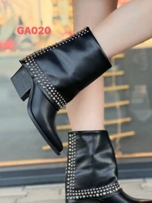 Damen Stiefel in Knöchelhöhe für Herbst und Winter, schwarze Punk-Hosen-Stiefel, geeignet für Halloween, Schulanfang, Partys, Nachtclubs, Einkaufen, Aufführungen und Dates - Schwarz - Übersicht 1