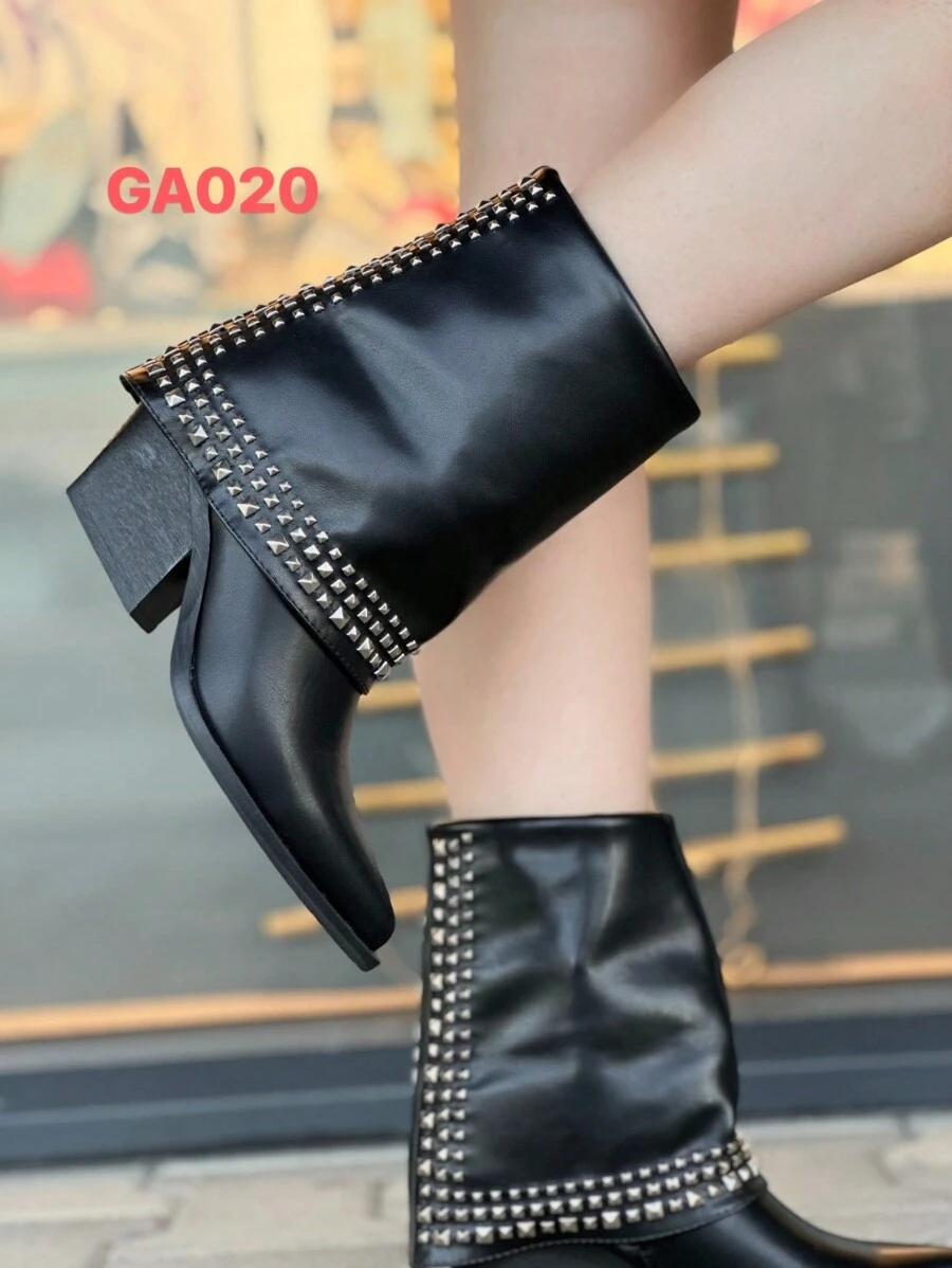 Damen Stiefel in Knöchelhöhe für Herbst und Winter, schwarze Punk-Hosen-Stiefel, geeignet für Halloween, Schulanfang, Partys, Nachtclubs, Einkaufen, Aufführungen und Dates - Schwarz - Übersicht 1
