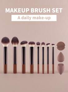 15pcs/13pcs/11pcs/8pcs/6pcs Makeup Brush Set, Including Powder Brush, Blush Brush, Highlighter Brush, Eyeshadow Brush, Eyelash Brush, Eyeliner Brush, Angled Makeup Sponge, Round Makeup Sponge, Round Powder Puff, Triangle Powder Puff, Triangle Makeup Sponge For Loose Powder, Liquid Foundation Mixing, Beauty Makeup Tools,Brush Set,Makeup Brush Kit,Make Up Brush Set,Make Up Set Complete,Makeup Brush Set,Complete Makeup Kit,Brush Kit,Brushes Makeup Set,Makeup Gift Set,Set - Brown - View 12