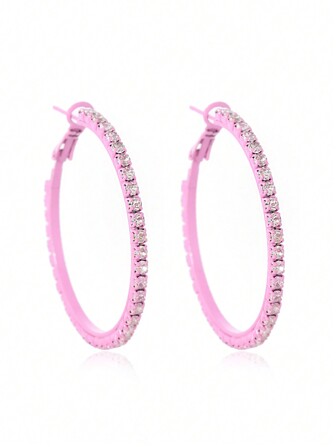 1 par klassiska svart strass Hoop örhängen för kvinnor, vardagsbruk