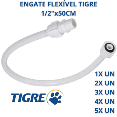Engate 1/2'' Flexível 50cm PVC Tigre Rabicho C/Niple 1/2 50cm Mangueira Pia Lavátorio Vaso Sanitário