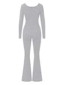 AiTyi 女式连体裤，休闲时尚性感优雅 U 领修身户外运动百搭，适合毕业季、返校季、万圣节、圣诞节、秋冬弹力针织长袖喇叭腿连体裤