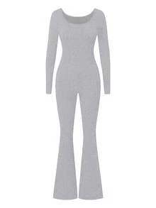 AiTyi 女式连体裤，休闲时尚性感优雅 U 领修身户外运动百搭，适合毕业季、返校季、万圣节、圣诞节、秋冬弹力针织长袖喇叭腿连体裤