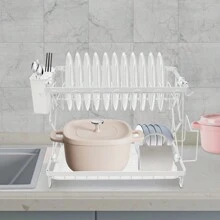 2 Tier Dish Drying Rack For Kitchen, Foldable Dish Drying Rack, Dish Drying Rack - White - View 1