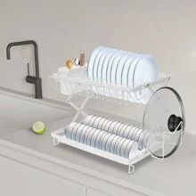 2 Tier Dish Drying Rack For Kitchen, Foldable Dish Drying Rack, Dish Drying Rack - White - View 3