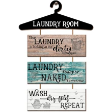 5 Pieces Laundry Room Wall Sign Rustic Laundry Room Rules Hanging Sign Wooden Wash Dry Fold Repeat Laundry Plaque Vintage Farmhouse Laundry Rules Wall Decor 19.7 X 11 Inch (Multicolored Backing) - Multicolor - View 9
