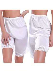 Four Seasons Outfits For Women Classic Midi Pyjama Bottoms Casual Soft Solid Lace Half Slip Sleepwear,Plus Size Lace Pajama Pants - Casual Sleepwear