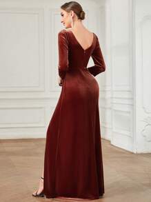 EVERPRETTY Elegant Long Sleeve Mini V-Neck Empire Waist Velvet Bridesmaid Dress