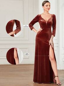 EVERPRETTY Elegant Long Sleeve Mini V-Neck Empire Waist Velvet Bridesmaid Dress