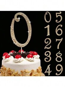 1 件大号数字 0 1 3 4 5 6 7 8 9 生日蛋糕装饰，金色闪亮水钻生日快乐蛋糕装饰，编号 1 10 16 18 21 30 40 50 60 70 80 蛋糕装饰适用于生日派对结婚周年纪念装饰
