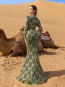 Faeriesty Haute Glamour 优雅立领美人鱼下摆图案亮片正式派对礼服