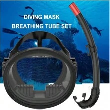 JoyMaySun Oval Snorkel Mask, Diving Mask, Classic Retro Style Panoramic Wide View Swim Goggles, Tempered Glass Lens, Adult Wet Snorkel - Multicolor - View 5