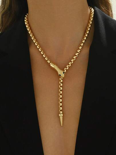 1pc Gold Snake Necklace, Y-Shaped Design Sweater Chain/Choker, Exaggerated Personal Style, Vintage Decor, New Year Accessory