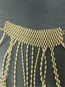 1pc Elegant Handmade Multi-Layer Luxury (Simulated) Faux Pearl Tassel Body Chain, Suitable For Wedding, Party, Evening Dress, Adjustable Length Jewelry Accessory For Women, Summer - STL2003 - View 6