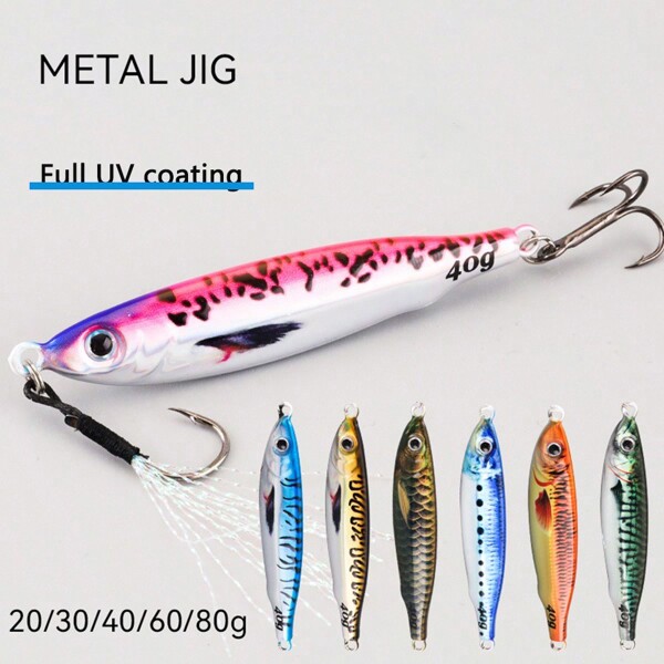 Pintura 3D Long Casting Metal Lures, Jig Baits para pesca em água salgada, pesca em água doce, robalo, peixe Taimen, Shore Casting, pesca de barco