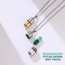 1pc Titanium Steel Capsule/Pill Shaped Pendant Necklace, Outdoor Accessory, Threaded Seal Design For Everyday Wear - Pill Necklace - View 1