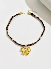 1pc Leopard Printing Necklace, Heart Bow Star Flower Pendent Necklace, Winter Necklace, Daily Accessory, Dating, Party Necklace, Woman Gift, Valentine's Day Gift Valentines