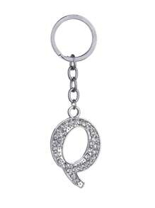 1pc Unisex New Elegant Silver Letter Rhinestone Plated Keychain, Luxury English Letter Bag Charm - Silver - View 20