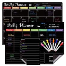 Reusable Refrigerator Magnets Set - Daily/Weekly/Monthly Planner, Erasable & Reusable, Comes With 8 Marker Pens As Gift Birthday Gifts Graduation - Black - View 6