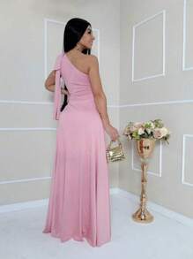 Long Party Dress With Lace, Lined Cups, Comfortable, Elegant, Simple - 乾枯玫瑰色 - 查看 2