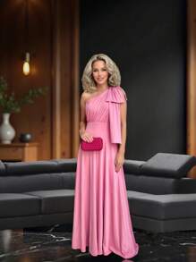 Long Party Dress With Lace, Lined Cups, Comfortable, Elegant, Simple - 乾枯玫瑰色 - 查看 1