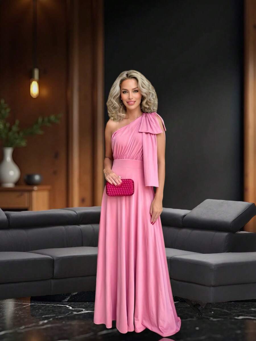 Long Party Dress With Lace, Lined Cups, Comfortable, Elegant, Simple - 乾枯玫瑰色 - 查看 1