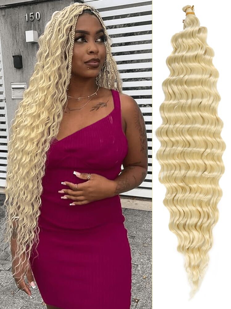 Peluca trenzada de ganchillo con ondas suaves de océano dorado de 20/22/30 pulgadas, extensiones de cabello trenzado de onda profunda, peluca de ganchillo trenzada rizada, peluca sintética de trenza ondulada larga para mujeres (20/22/30 pulgadas, dorado) - Dorado - Ver 1