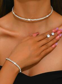 1 套时尚简约闪亮水钻耳环、项链、手链、戒指首饰套装，适合女性日常佩戴、婚礼、宴会、派对 - 首飾套裝 - 查看 9