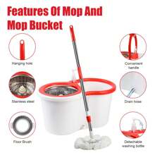 Spin Mop And Bucket With Wringer Set, 360° Mop And Bucket System With 3 Microfiber Mop Refills And 61" Extended Handle For Floor Cleaning - White 6 Heads + Floor Brush - View 5