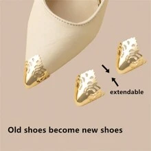 1pair Women's High Heels Tip Protectors, Anti-Scratch Shoe Toe Shields, Invisible Decoration, Metal Caps - Multicolor - View 2