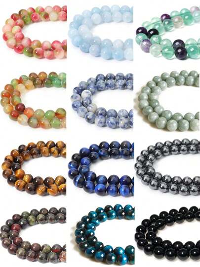 Natural Stone Beads Obsidian Jade Tiger Eye Round Smooth Gemstone Energy Healing Crystal Loose Beads For Jewelry Making DIY Bracelets Necklaces 4mm 6mm 8mm 10mm