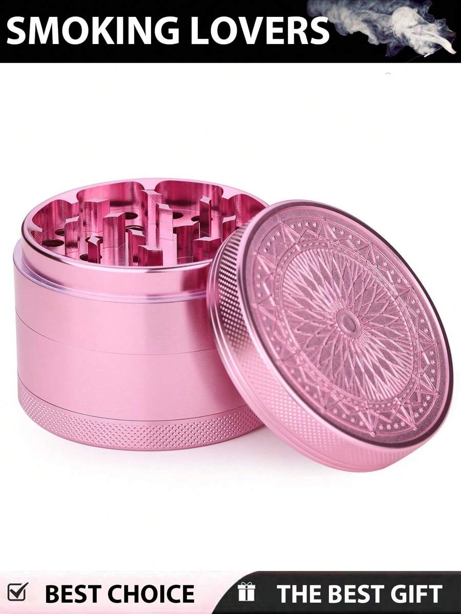 BROS 1 Máy nghiền Grinde Premium Pink - Dụng cụ nghiền kim loại 4 lớp 2,5" (63mm) kèm dụng cụ cạo - Máy nghiền hợp kim họa tiết hoa - Phụ kiện gia dụng bền bỉ