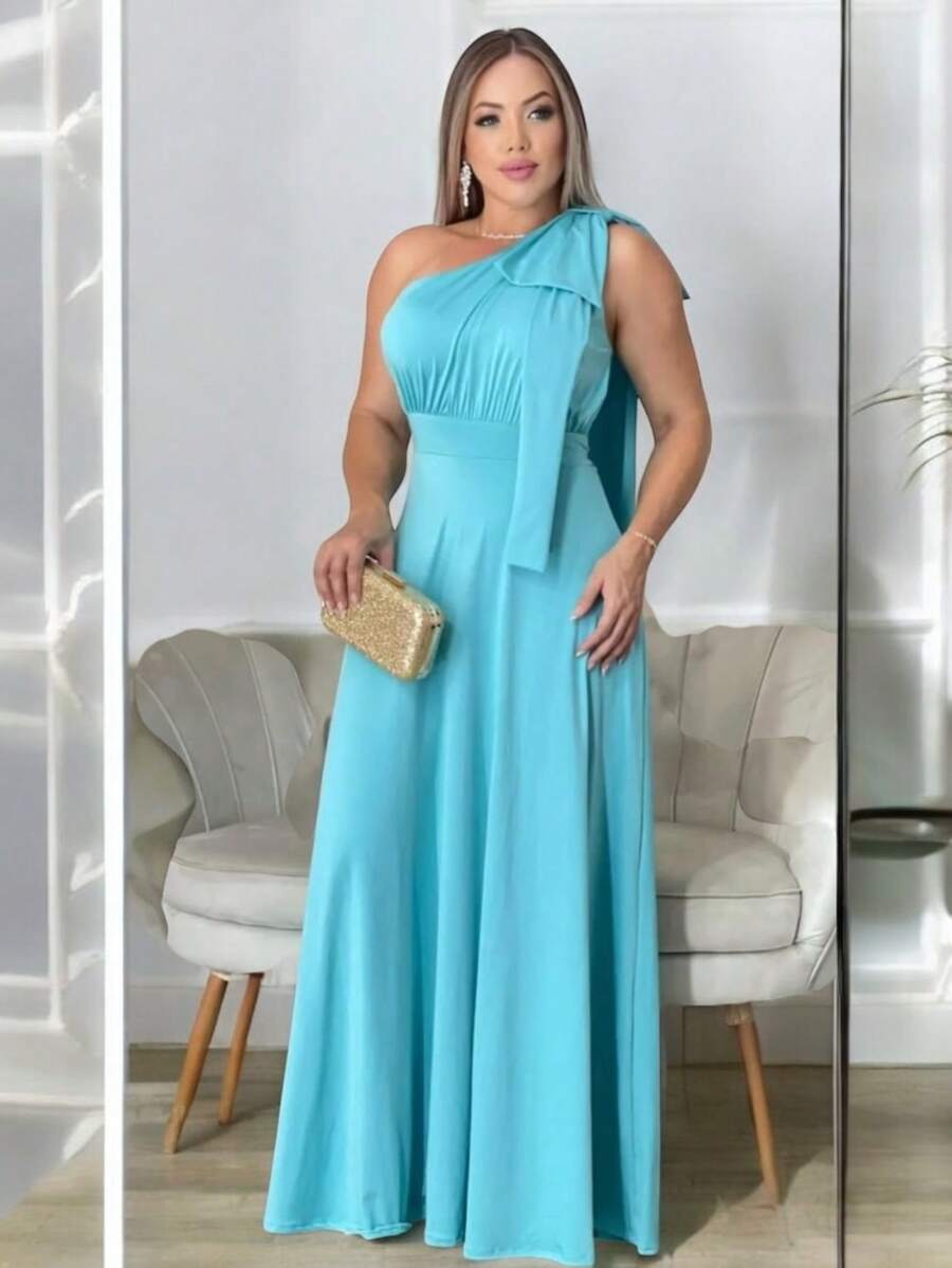 Long Party Dress With Lace, Lined Cups, Comfortable, Elegant, Simple - 藍色 - 查看 1