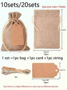 10 bộ/20 bộ Túi quà bằng vải bố có dây rút dùng cho đám cưới, tiệc tùng, quà tặng trang trí, Giáng sinh - Màu vàng - Xem 5