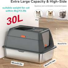 1 Bộ hộp đựng cát vệ sinh cho mèo có xẻng xúc cát, thảm chống trượt, kiểm soát mùi, hộp đựng cát bằng thép không gỉ có thể tháo rời và dễ vệ sinh - Màu xám đen - Xem 2