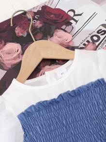 2 件套年轻女孩短裙套装，儿童春秋 T 恤上衣和休闲薄款长裤套装 - 彩色 - 查看 3