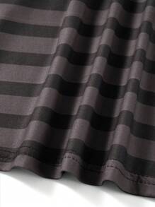 Women Summer A-Line Tops Short Sleeve U Neck Lace Trim Tie Up Striped T-Shirts - màu đen - Xem 7