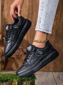 Scarpe da donna con zeppa nere, comode, casual, traspiranti per camminare, correre, allenarsi, sneaker, design innovativo, alla moda, morbide e leggere, suola in gomma antiscivolo - nero - Visualizzare 4