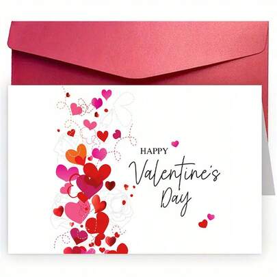 1 Tarjeta de felicitación romántica del Día de San Valentín con sobre, con patrones de amor, adecuada para novio, novia, esposa, esposo, aniversario