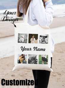 Personalized Custom Tote Bag-Personalized Photo Collage Tote Bag-Custom Print Tote With Photo Of Family Friend, Unique Design (Photo, Landscape, Illustration), Personalized Gift For With Photo-Tote Bag-Canvas Tote Bag-Cute Tote Bag-Large Tote Bag, Fashionable Women's Handbag For Shopping & Bento, Friends Theme Birthday Bridal Shower, Bachelorette Party, Bride To Be Future Mrs Wedding Engagement Bridesmaid Gift Cosmetic Bag Bags Ladies