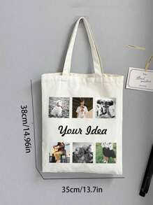 Personalized Custom Tote Bag-Personalized Photo Collage Tote Bag-Custom Print Tote With Photo Of Family Friend, Unique Design (Photo, Landscape, Illustration), Personalized Gift For With Photo-Tote Bag-Canvas Tote Bag-Cute Tote Bag-Large Tote Bag, Fashionable Women's Handbag For Shopping & Bento, Friends Theme Birthday Bridal Shower, Bachelorette Party, Bride To Be Future Mrs Wedding Engagement Bridesmaid Gift Cosmetic Bag Bags Ladies