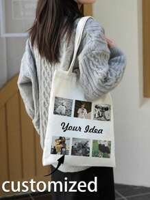 Personalized Custom Tote Bag-Personalized Photo Collage Tote Bag-Custom Print Tote With Photo Of Family Friend, Unique Design (Photo, Landscape, Illustration), Personalized Gift For With Photo-Tote Bag-Canvas Tote Bag-Cute Tote Bag-Large Tote Bag, Fashionable Women's Handbag For Shopping & Bento, Friends Theme Birthday Bridal Shower, Bachelorette Party, Bride To Be Future Mrs Wedding Engagement Bridesmaid Gift Cosmetic Bag Bags Ladies
