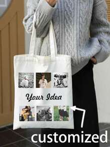 Personalized Custom Tote Bag-Personalized Photo Collage Tote Bag-Custom Print Tote With Photo Of Family Friend, Unique Design (Photo, Landscape, Illustration), Personalized Gift For With Photo-Tote Bag-Canvas Tote Bag-Cute Tote Bag-Large Tote Bag, Fashionable Women's Handbag For Shopping & Bento, Friends Theme Birthday Bridal Shower, Bachelorette Party, Bride To Be Future Mrs Wedding Engagement Bridesmaid Gift Cosmetic Bag Bags Ladies