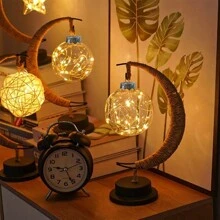 LED Ball Lamp Wrought Iron Moon Lamp, Plastic And Iron Bar Desk Lamp Decorative Lamp, Bedroom Decorative Modeling Lamp (Battery Not Included) Halloween, Christmas Decor For Hotel/Catering/Event Holding
