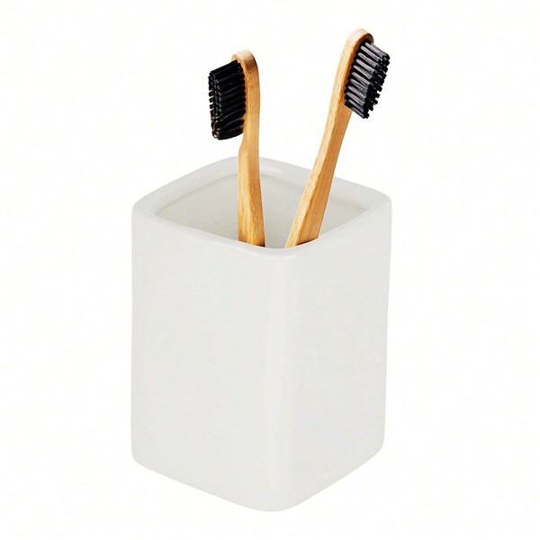 1 peça de suporte quadrado cônico para escova de dentes de banheiro, em cerâmica branca e preta, para penteadeira e bancada, decoração de banheiro para outono e volta às aulas