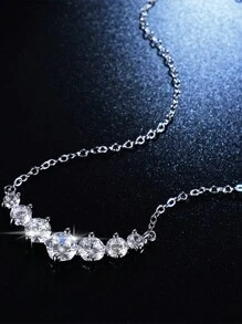 1pc Bling Princess 8 Zirconia 925 Sterling Silver Smile Necklace. It Features A Luxurious And Elegant Design And Is Suitable For Wearing On Dates And At Parties. It's An Excellent Birthday Gift.