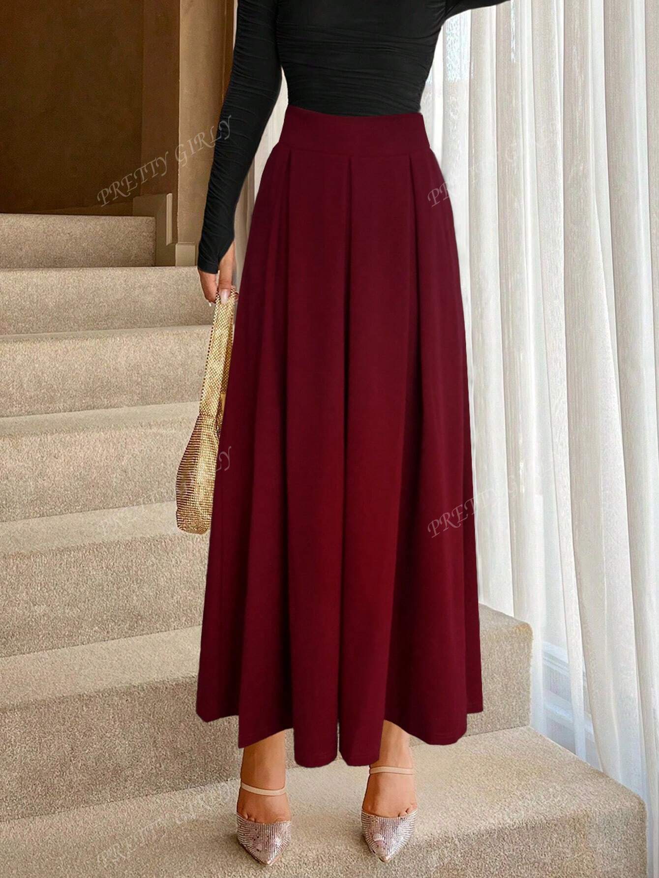 تنورة طويلة عالية الخصر نصف الركبة للنساء، موسم ال...